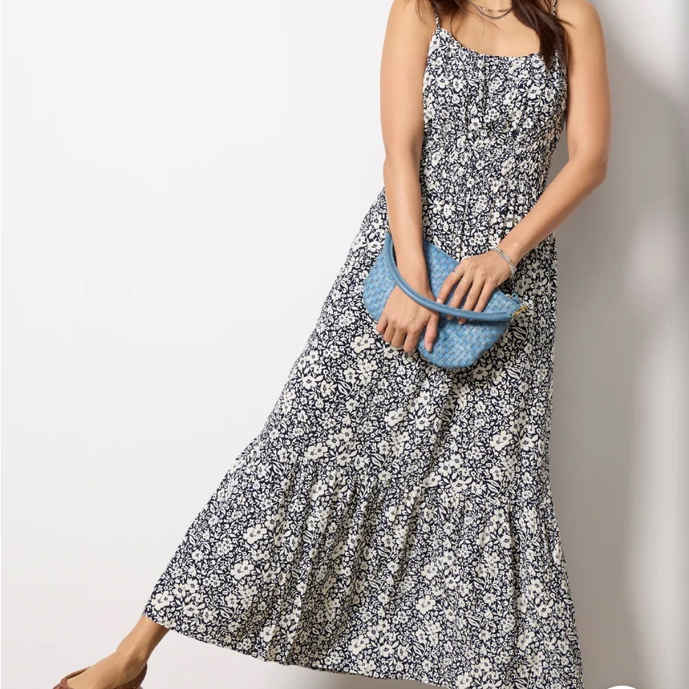 Evereve Navy and White Floral Tiered Maxi Dress